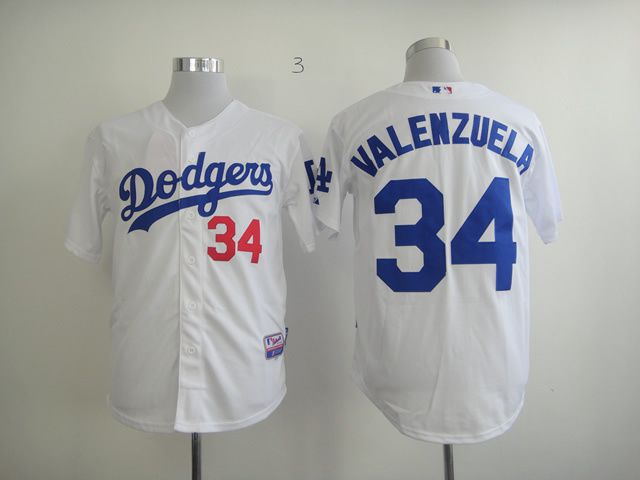 Men Los Angeles Dodgers #34 Valenzuela White MLB Jerseys->los angeles dodgers->MLB Jersey
